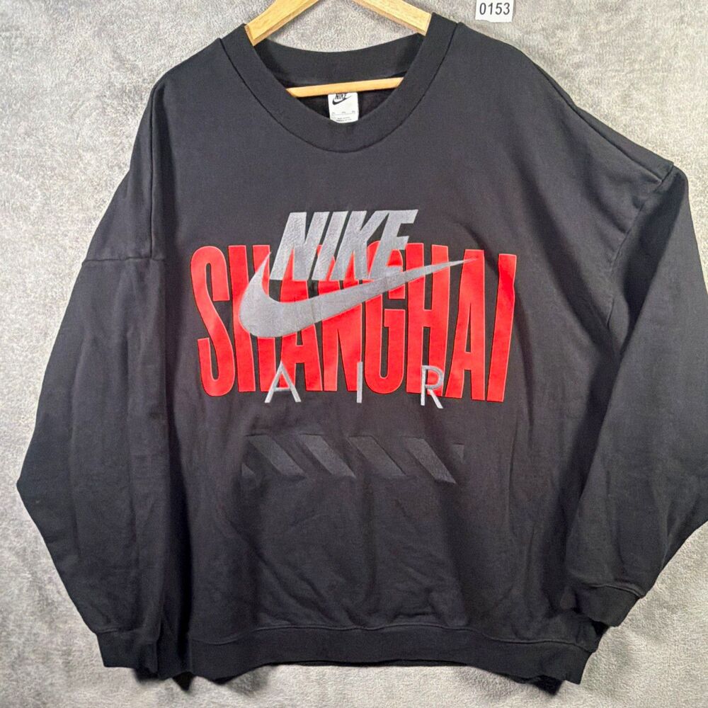 Nike Shanghai Black Red Gray Pullover Crewneck Sweatshirt Graphic Logo Men’s 3XL